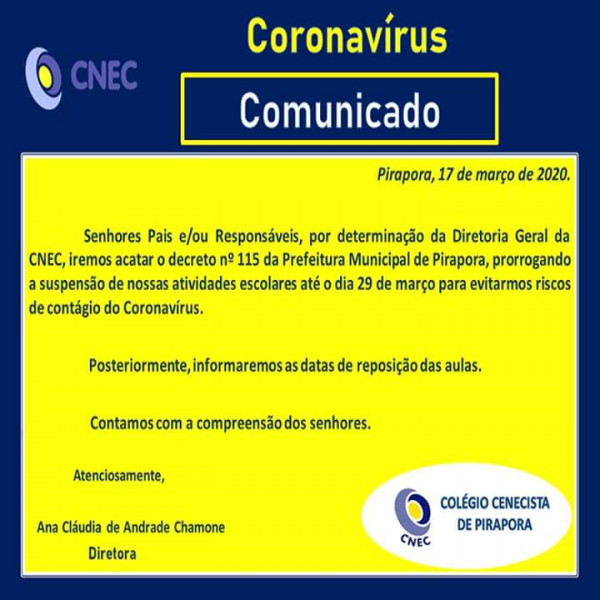 Coronavírus: Comunicado